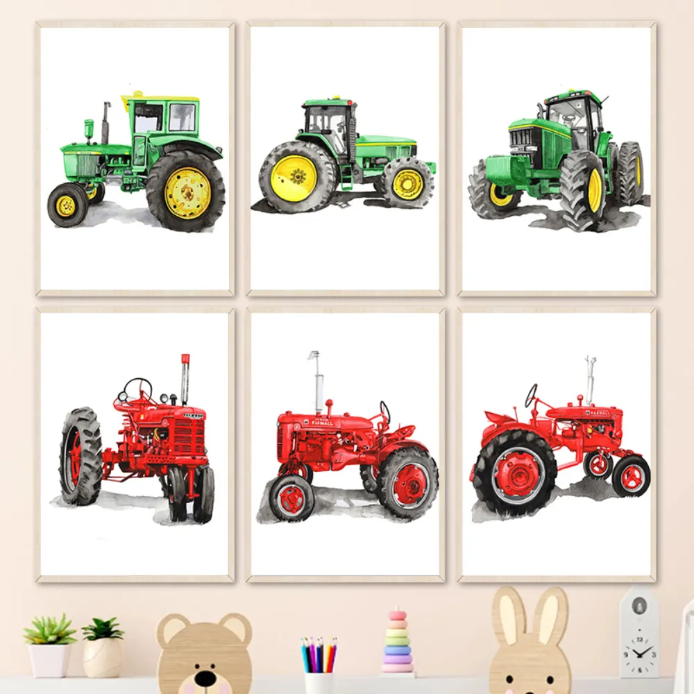 1 Set Of Cartoon Building Vehicle Stickers, Truck Excavator Tractor Wall Stickers, Used For Living Room, Bedroom Wall Stickers, Home Decoration PVC Detachable