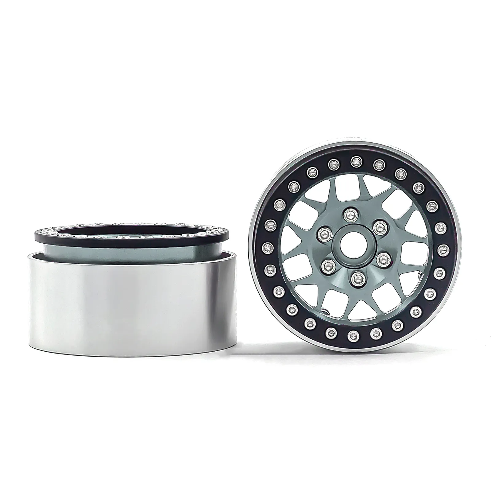 RC-Hub 1.9” Alloy Metal Beadlock Wheel Rims – Matte Black, 4-Pack For 1/10 Scale RC Crawler Cars (SCX10, CC01, F350) - View #3