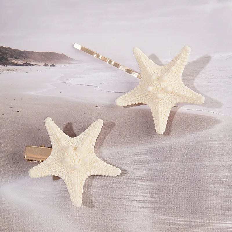 Set of 2 Natural Starfish clips for women's hair display picture 3