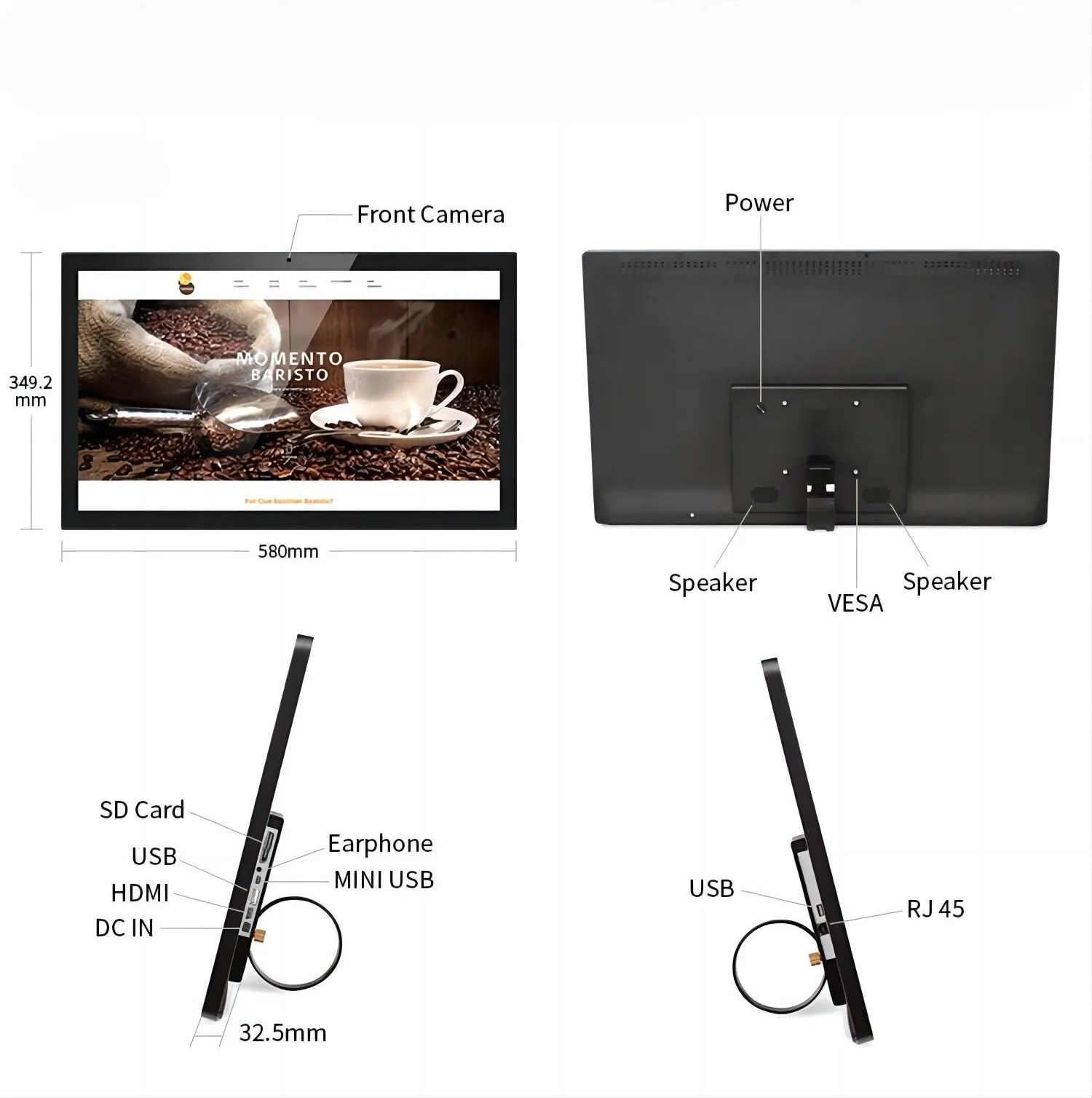 Wall Mounted 4G 64G Memory 24 Inch Capacitive Touch Screen Android PC Restaurant Kitchen KDS Advertisement Tablet Monitor VESA