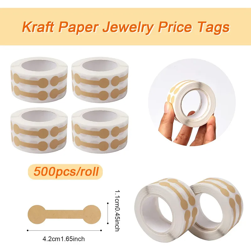 500 étiquettes De Prix Vierges Pour Bijoux 6x1.2cm - Papier Kraft Marron Autocollant, Facile à Enlever, Pour Bracelets, Colliers, Organisation