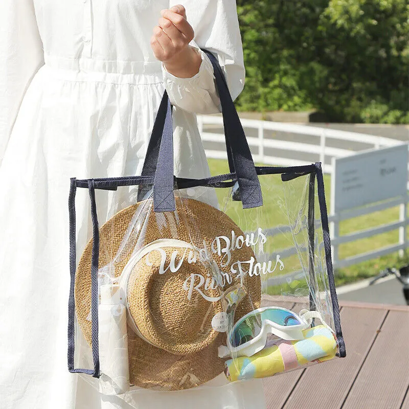 Transparent PVC Tote Bags for Women Large Waterproof Summer Clear Beach Shopper Handbags