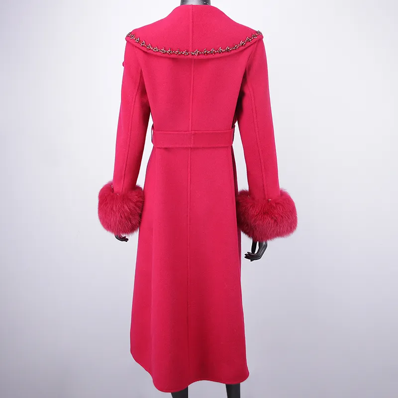 ファーコート レディース リアルフォックスファー カフス ウール