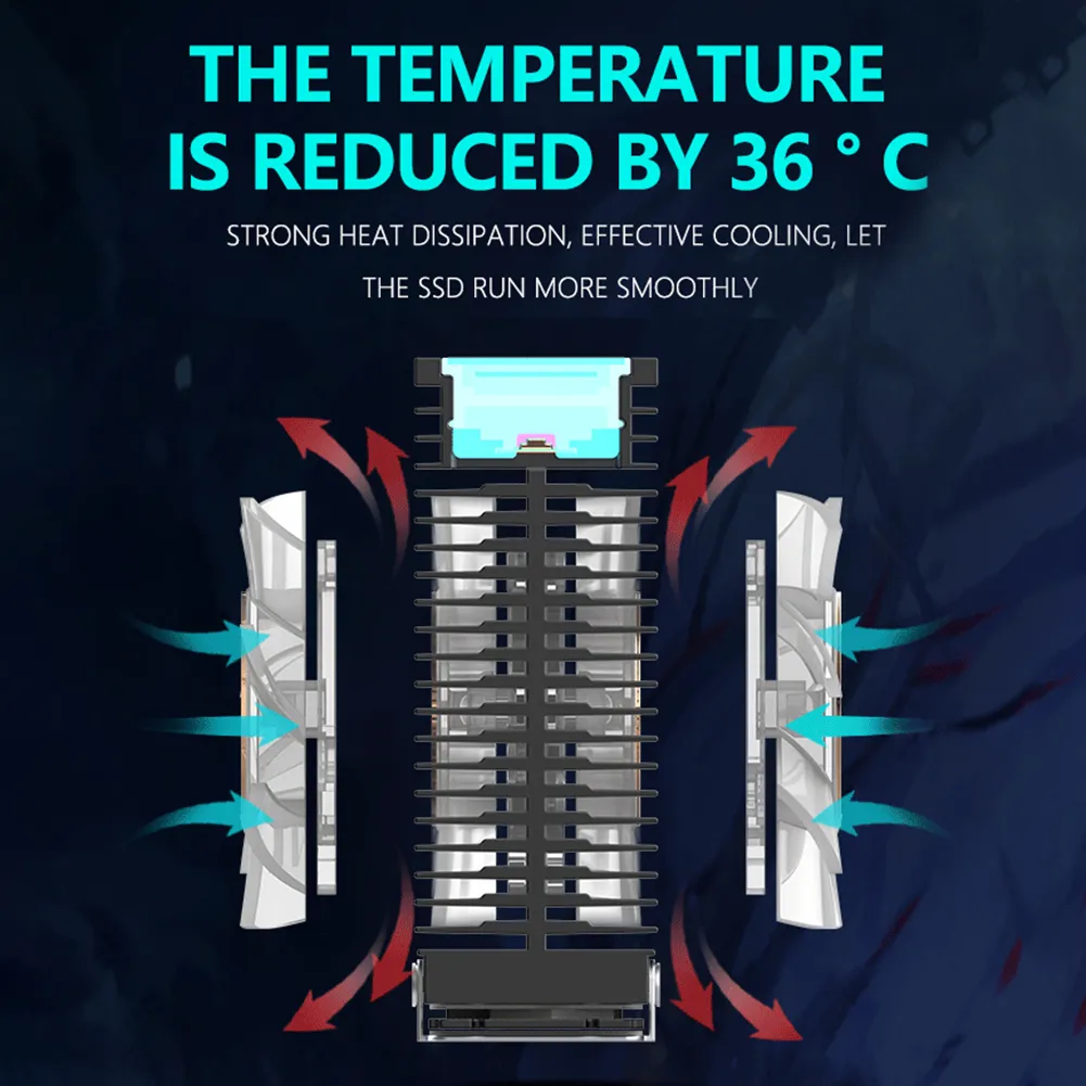 M2 2280 Solid State Hard Disk Heat Sink Radiator with PWM Fan 5V 3Pin ARGB Aura Sync M.2 SSD 2280 Heatsink Cooling Thermal Pad