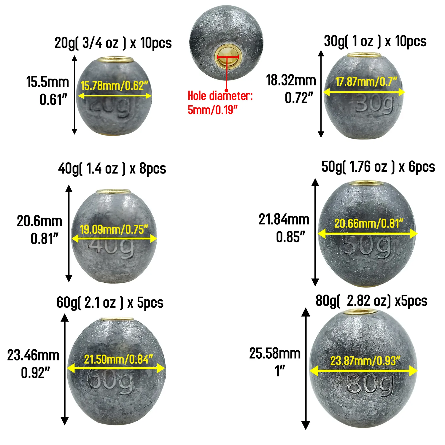 TBS 4oz Egg Sinkers – Slip Sinkers Fishing Weights – Lead – 100-Pack – Made In USA