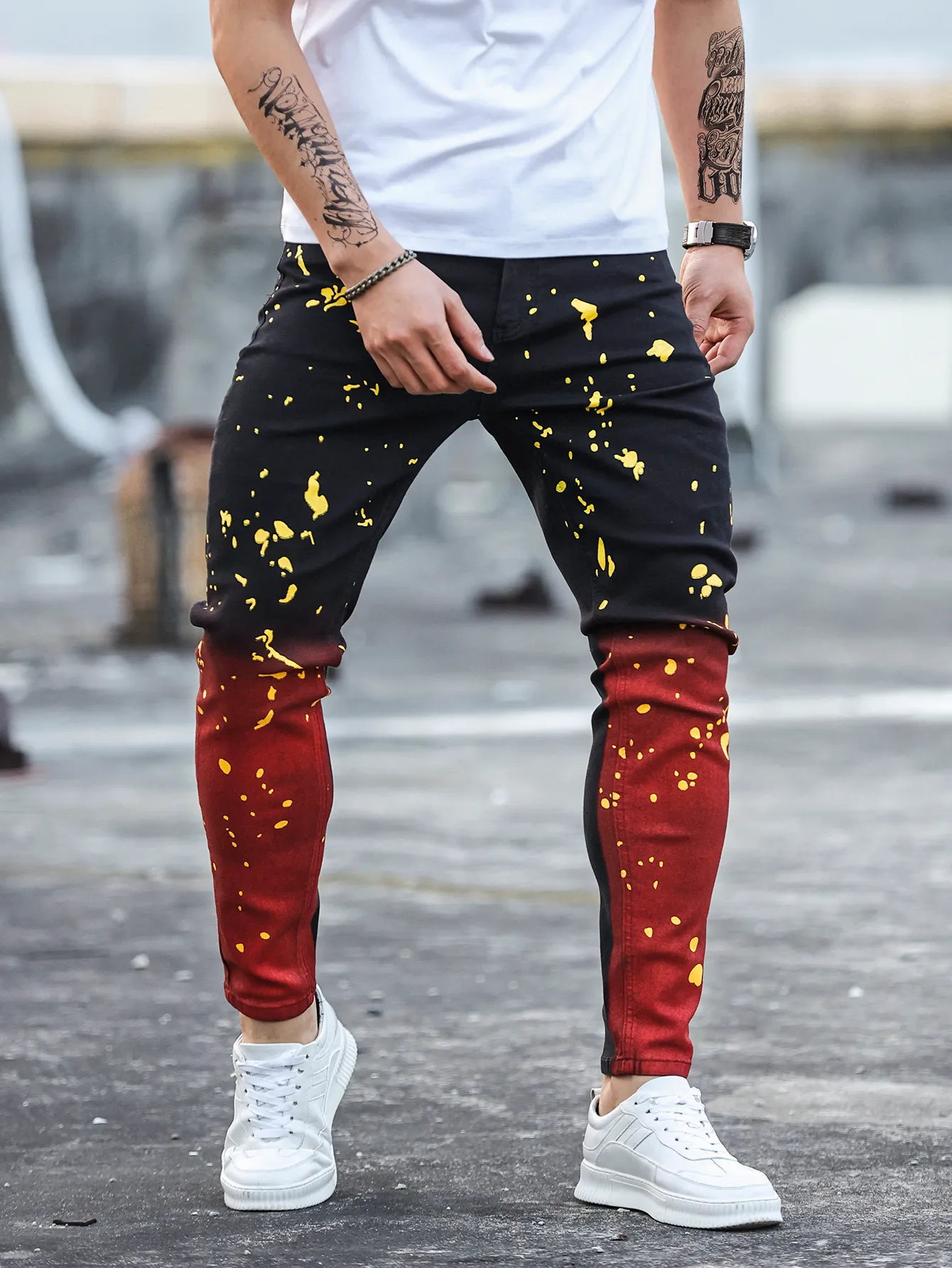 パンツ the red thread S shirring skinny pants QATAINLAV Big and Tall Skinny Jeans for Men Casual Ripped Denim