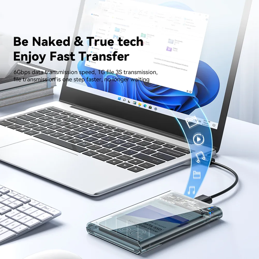 2.5 Inch SATA Box Hard Disk Enclosure Max 6TB USB 3.0 Mobile Hard Drive Cases Tool-Free for 2.5inch 7/9.5mm SATA HDD SSD