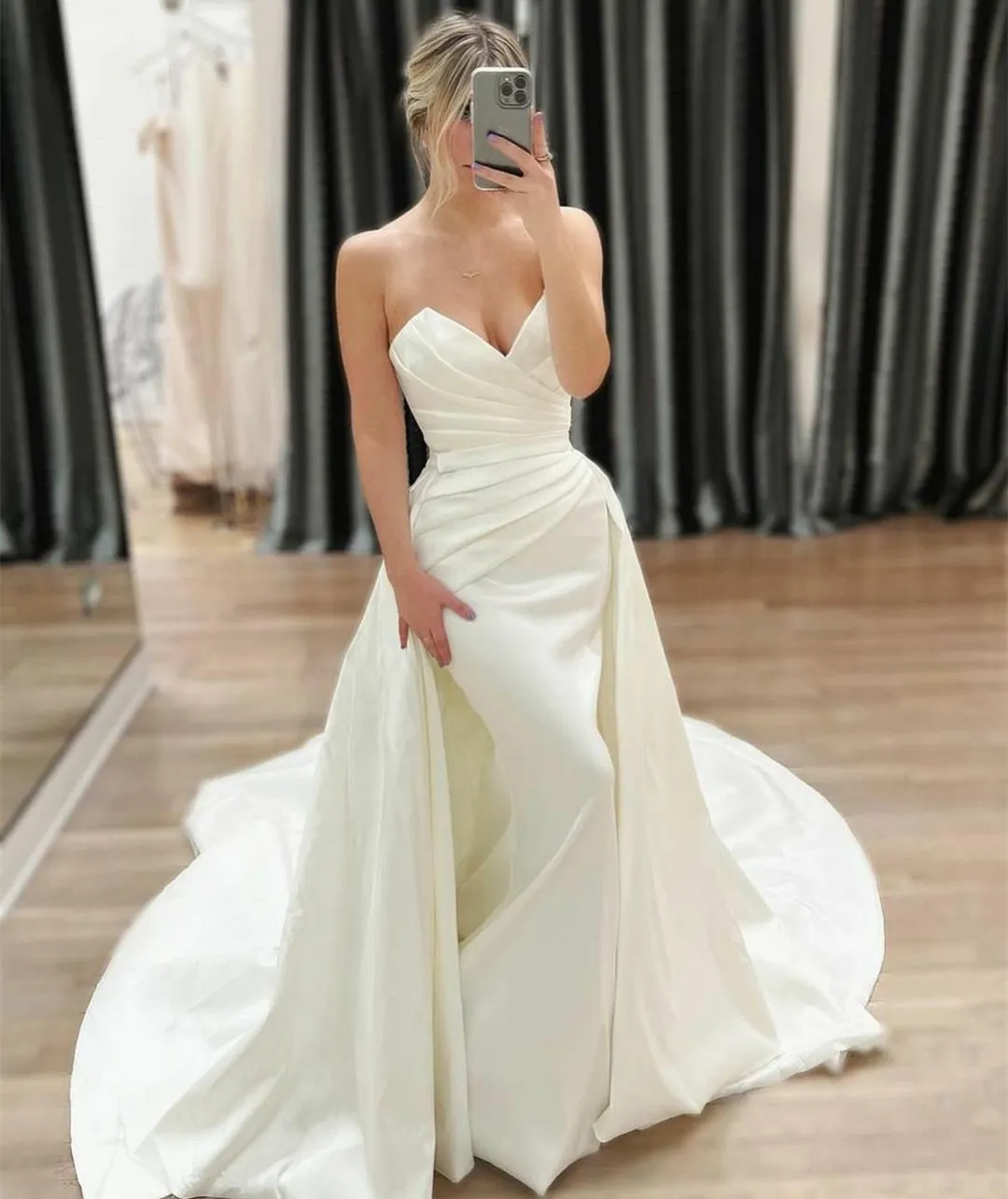 One Shoulder Pleated Wedding Dresses With Detachable Train, Country Wedding Dresses, Popular Wedding Dresses One Shoulder Pleated Wedding Dresses With Detachable Train, Country Wedding Dresses, Popular Wedding Dresses