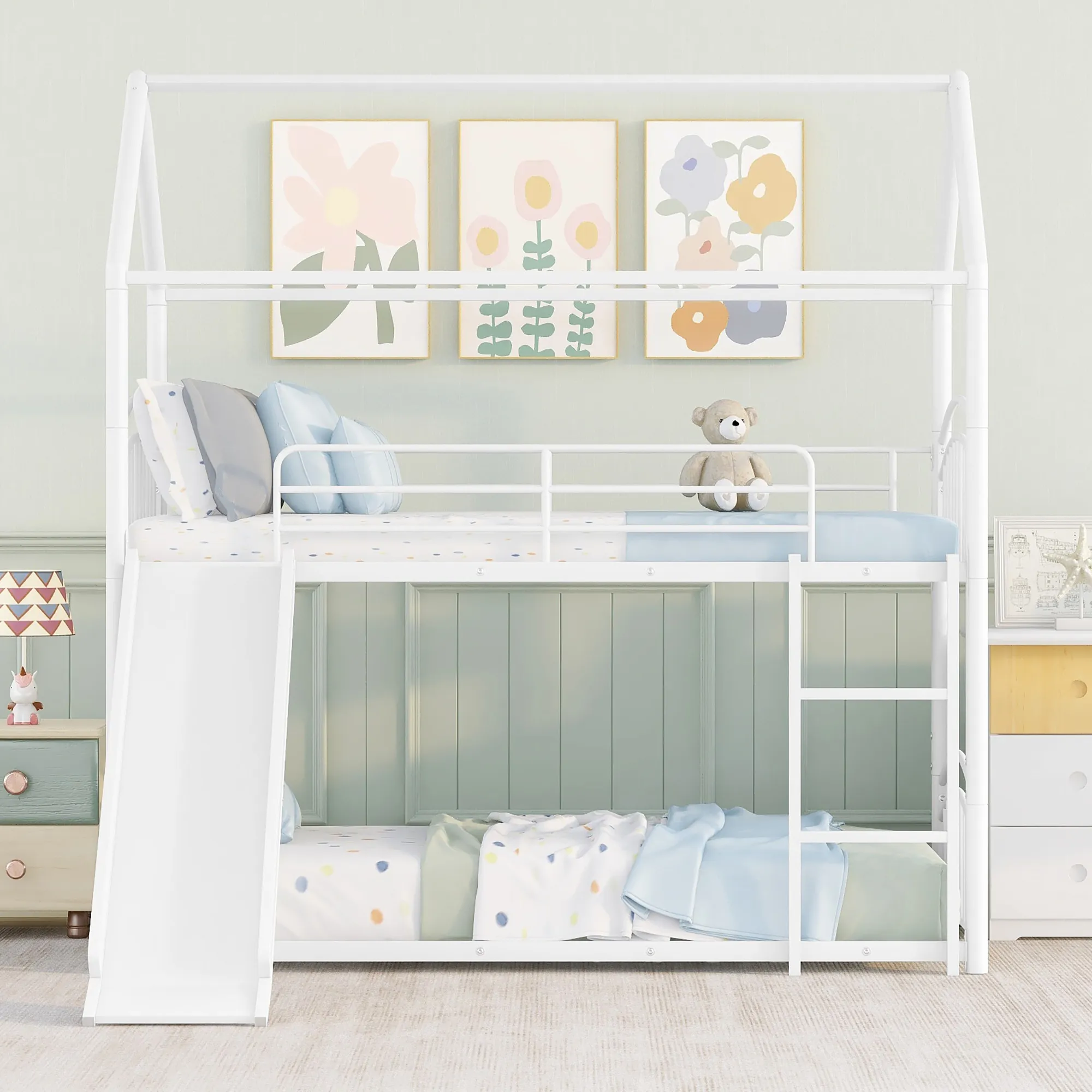 Twin Over Twin Metal Bunk Bed With Slide,Kids House Bed From Homepro9,  $400.91 | DHgate.Com, image size:2000x2000