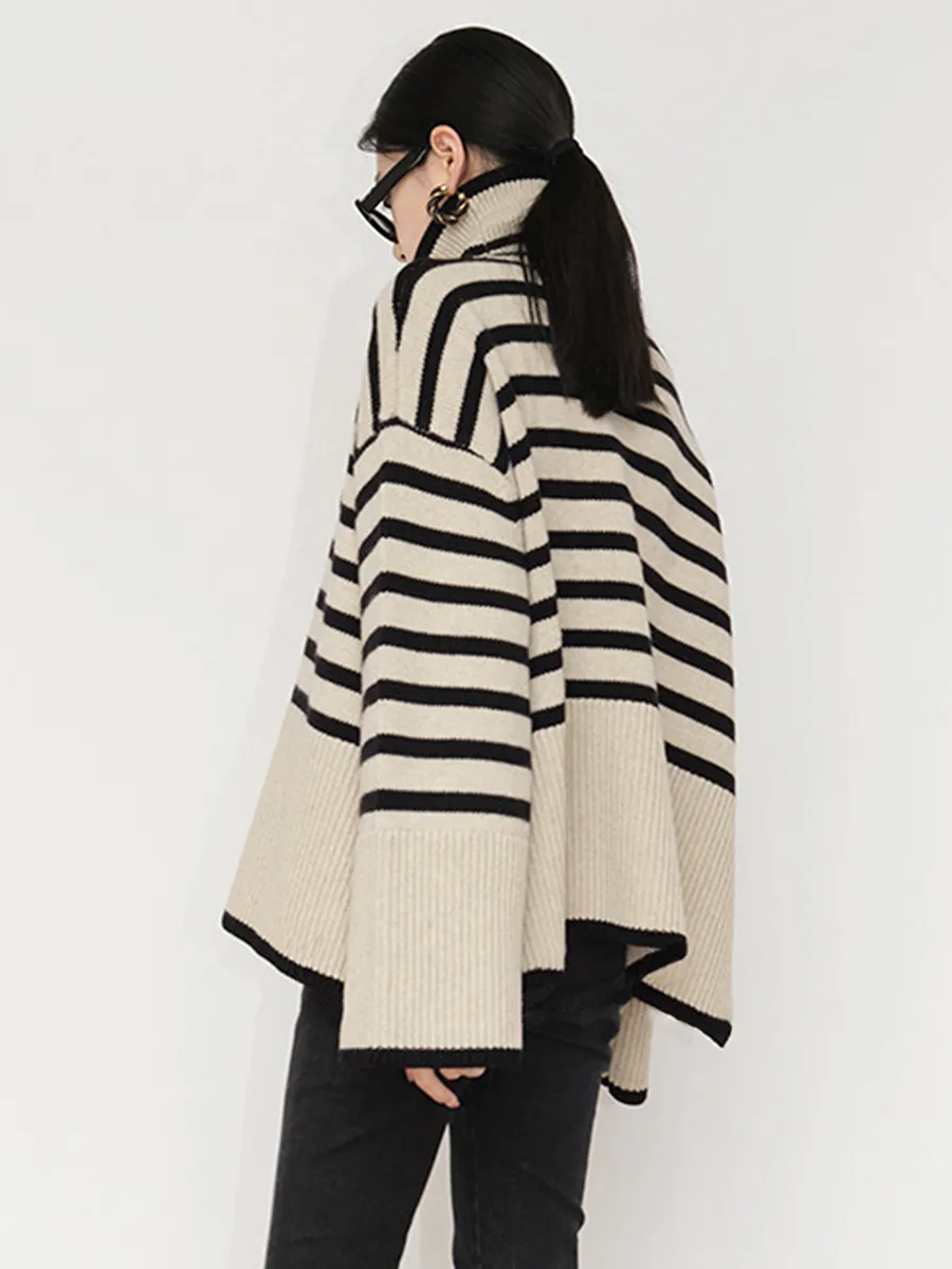 DHgate.com:Turtleneck Striped Sweater for Women - Loose Side