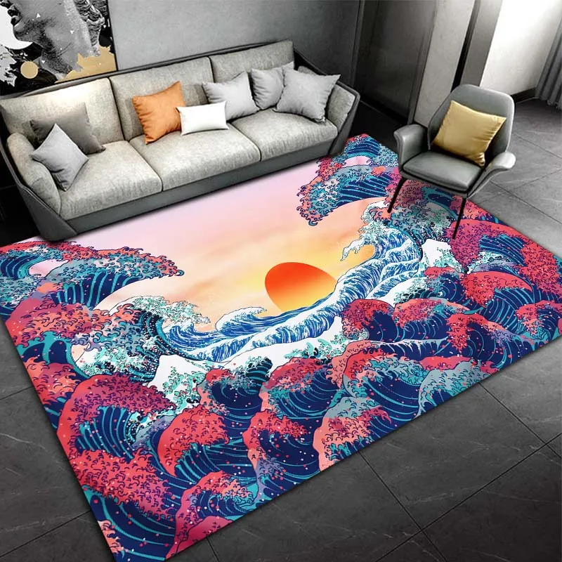 Affordable Large Area Rugs, Japanese Wave Art Carpet Large