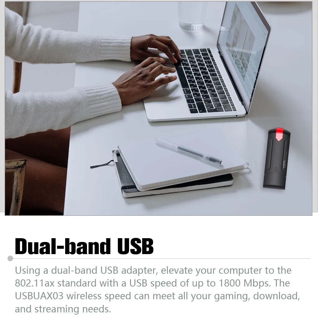 USB WiFi 6-adapter – 1800 Mbps, Dual Band 2.4GHz/5GHz, Voor Windows 10/11 – Plug-and-play Voor Desktop En Laptop