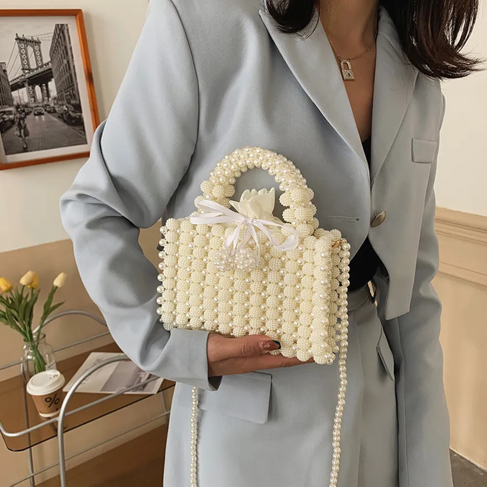 Pearl Crossbody Geiomoo Pearl Clutch Bag, Elegant Sophisticated