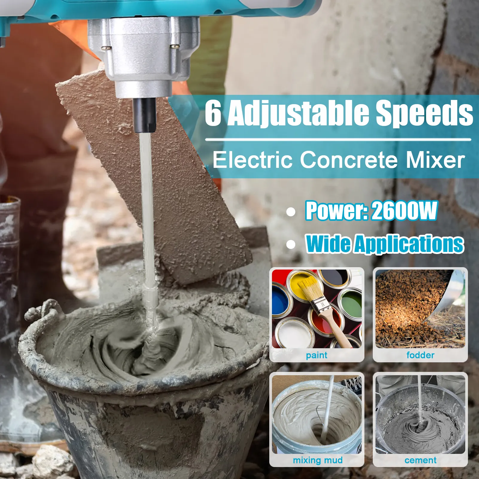 2300W Handheld Electric Cement Mixer - 6 Speed Portable Mortar & Paint Mixer Drill