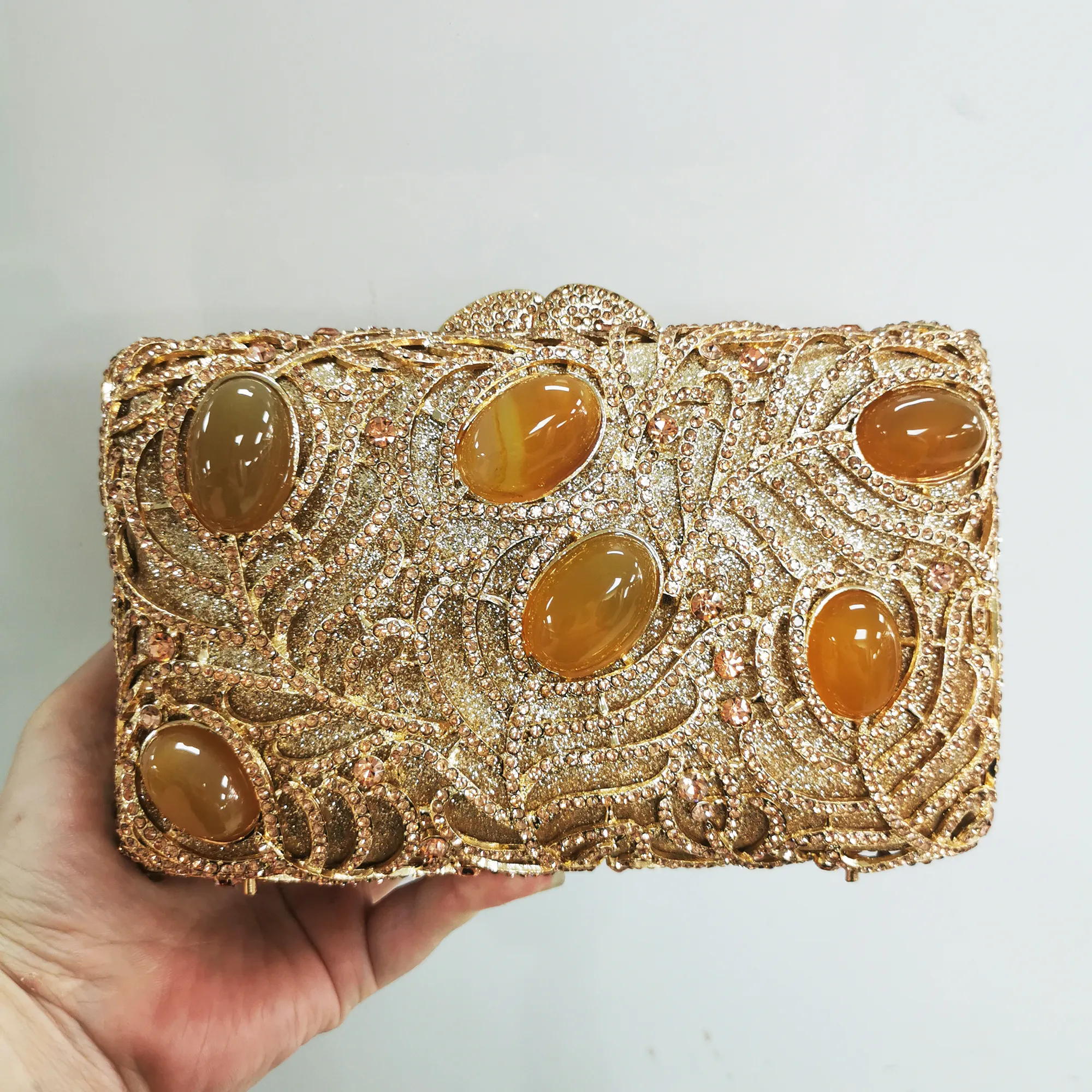 Golden Crystal Evening Gold Beaded Clutch Bag With Big Stones Perfect For Weddings Parties And Bridal Wear From Yichu01 96.74 DHgate.Com