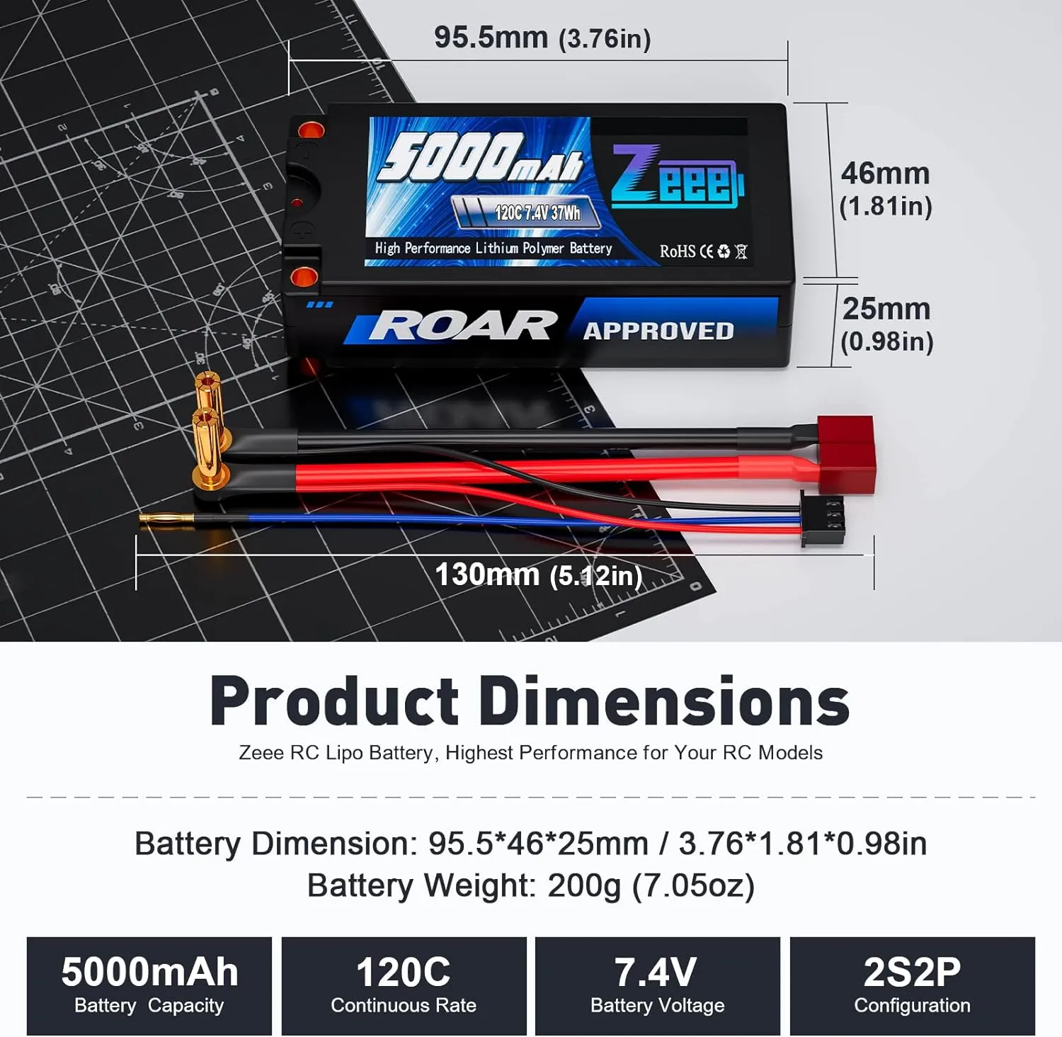 Zeee 2S Lipo Batterie 7.4V 120C 10000mAh Batterie RC Avec Prise EC5 Pour Rc Evader Bx Auto Voiture Camion Camion Truggy Rc Ho Amz