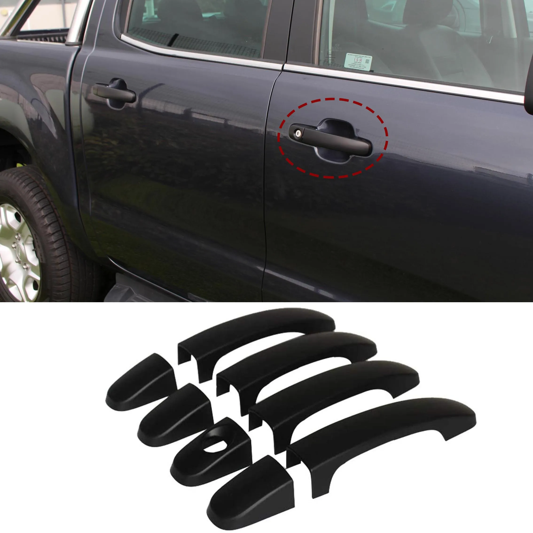 CheroCar Black Wood Grain Inner Door Handle Covers – For Ford F-150 2015-2017 (4-Piece Kit)