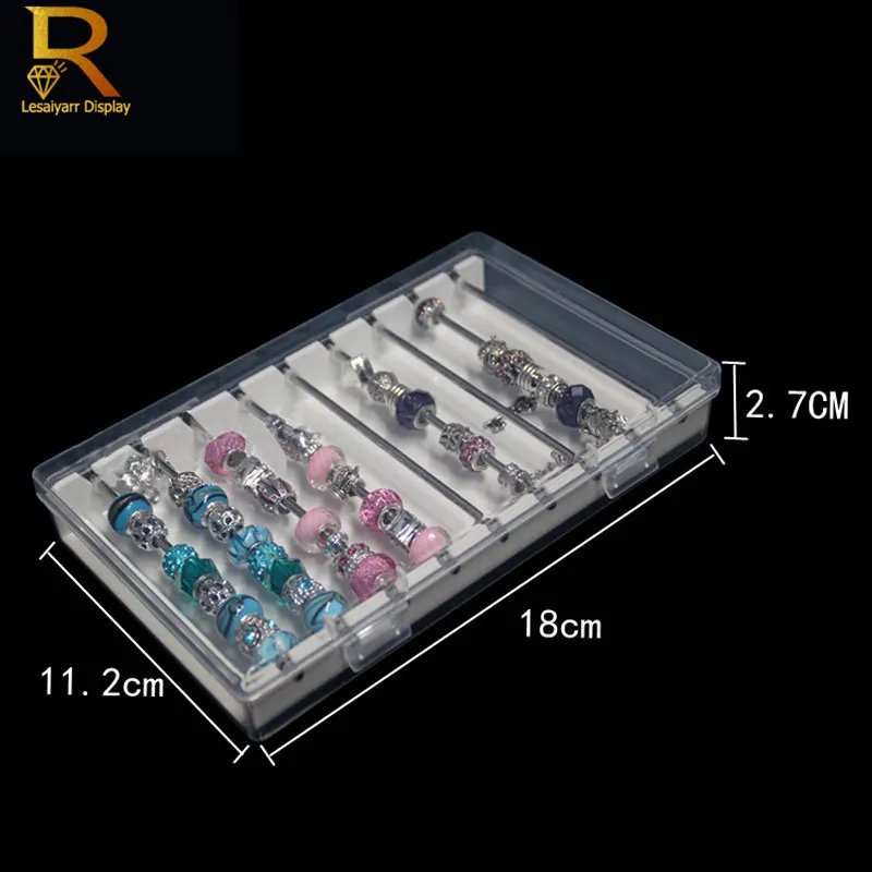 DHgate Clear Acrylic Pandora Charm Beads Bracelet Organizer Box Jewelry Display Storage Case with Lid for Troll Chamilia Beads Rings Home Garden