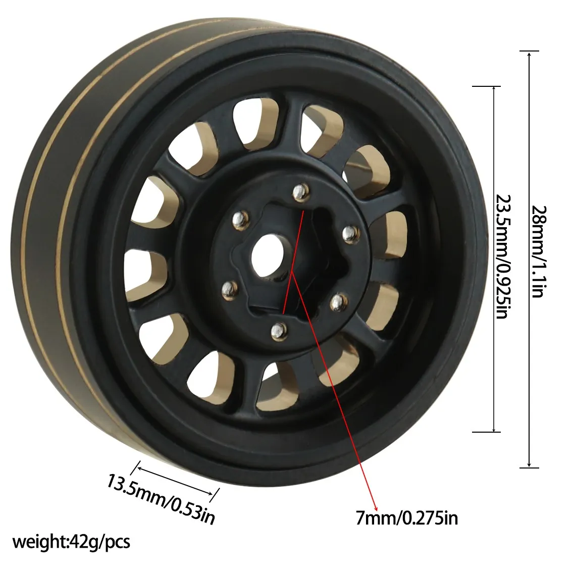 2024 42g Beadlock Wheel Rims: 1.1 Black Coated Brass for 1/24 & 1/18 RC ...