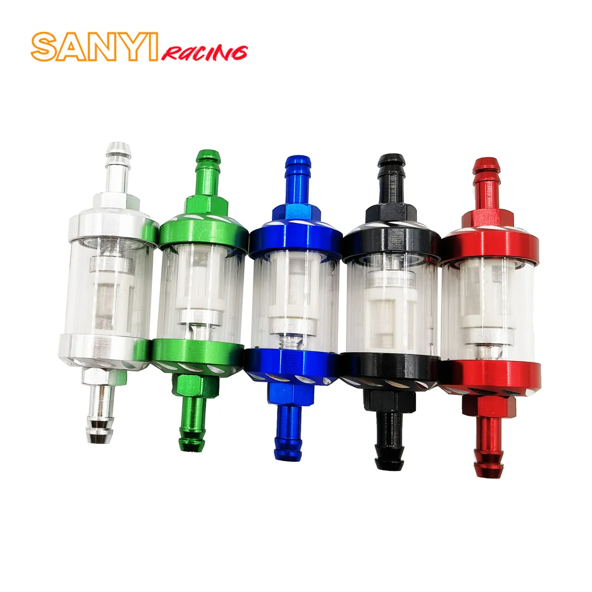 8mm Inline Reusable Motorcycle Fuel Filter – Glass & Aluminum, Chrome, Universal Petrol Filter