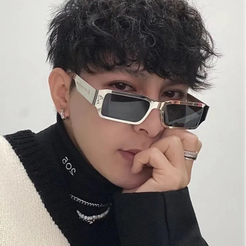 Y2K Rectangle Metal Sunglasses with Sculptural Temples, UV400, 25g UV400 Rimless Rectangle Sunglasses Fashion Y2K Frameless Sun  main image 3