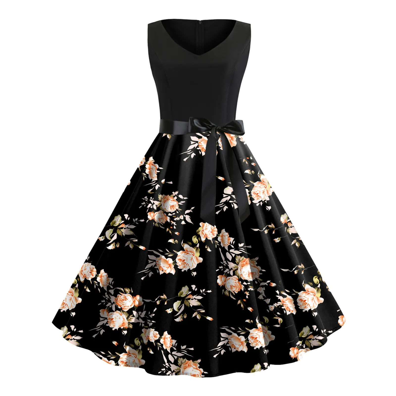 Vintage Floral Print Party Dress for Women with Lace-Up A-Line Design in  Polyester from Dhgate Women's T-Shirt - price 41.0