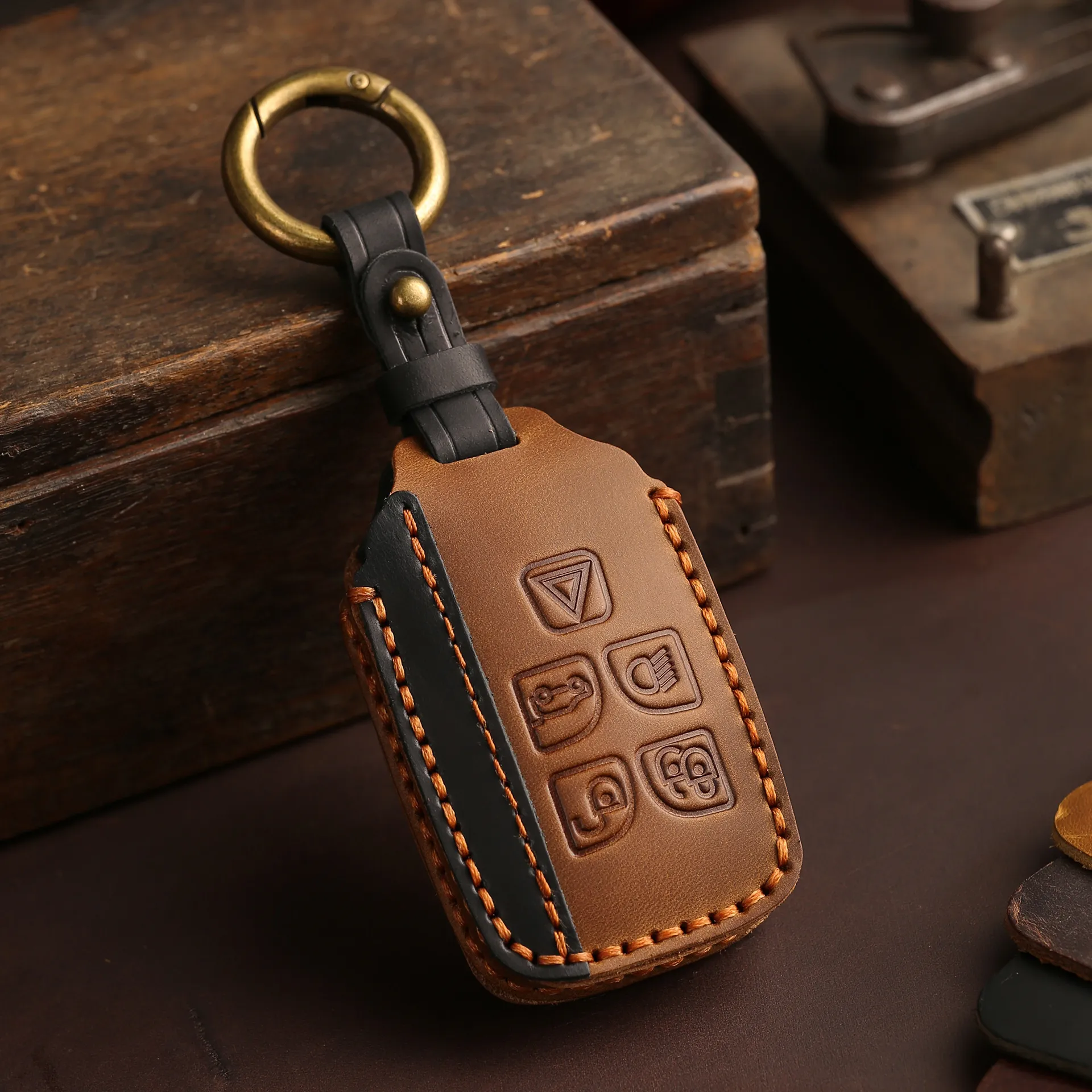 Genuine Leather Car Key Cover Case Holder Keychain for Land Rover Range ...