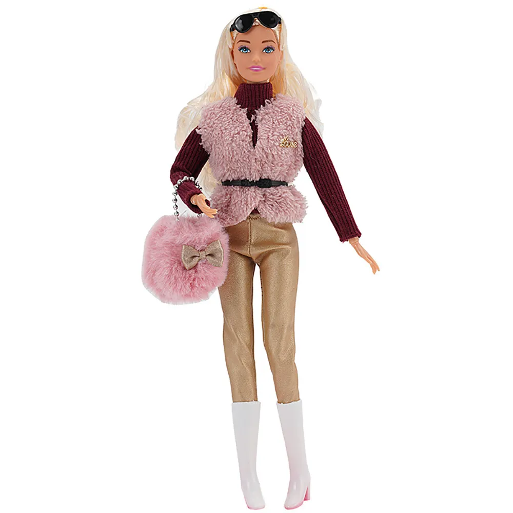 Barbie Doll Only Doll Bjd Pink Knitted Coat Boots Set For 1/6 BJD