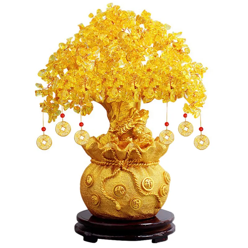 11cm Natural Raw Rose Quartz Base Crystal Money Tree Handmade Feng Shui Healing Amethyst Citrine Chips Lucky Wealth Business