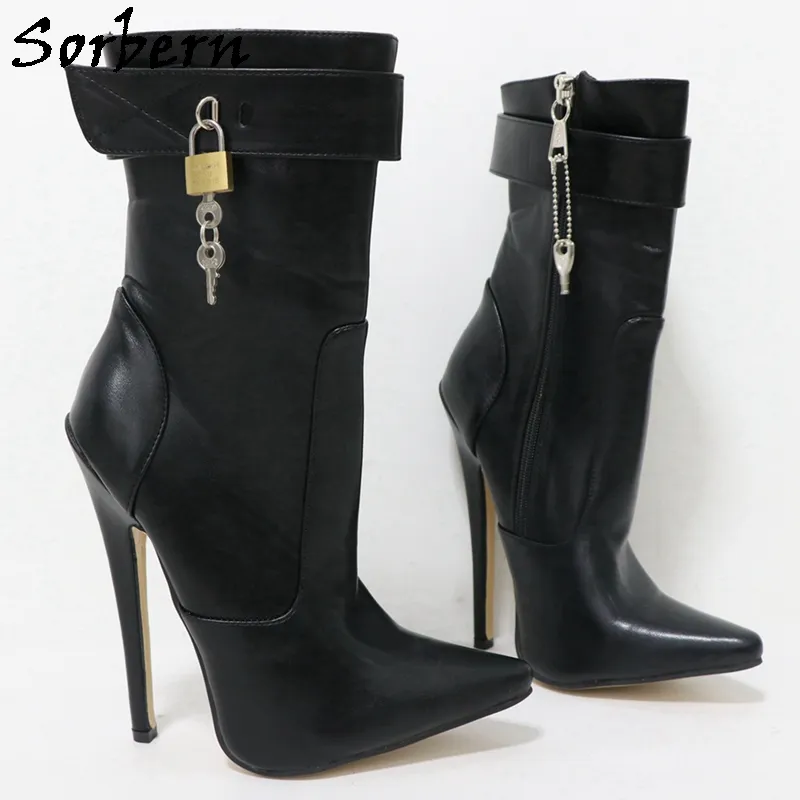 Women's Lockable Ankle Strap Pointed Toe High Heel Boots 18cm Platform,  Sizes 42-46
