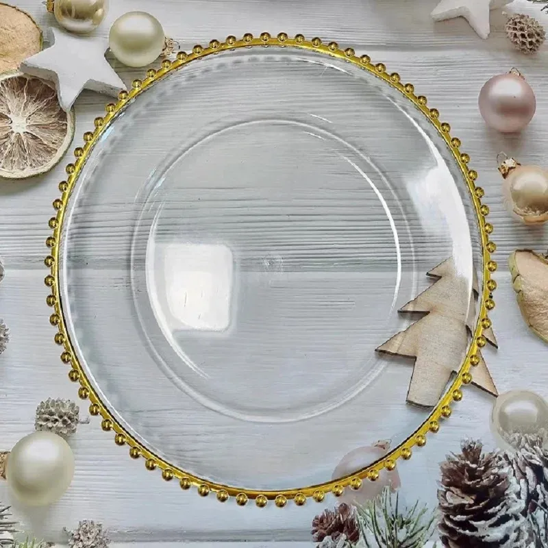 24 Pack Clear Plastic Charger Plates - 13 Inch Dinner Plates With Beaded Rim For Wedding, Party, Table Decor