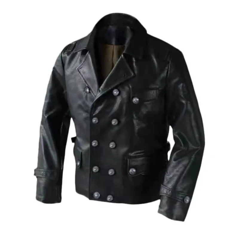 ジャケット・アウター YOKE Leather Double Breasted Coat M Vintage Double-Breasted Leather Men's Medieval black