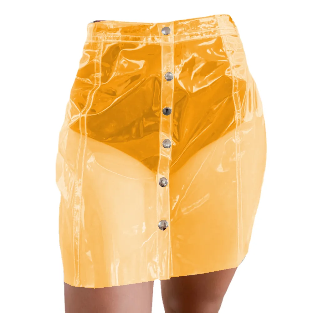 Sexy Short Skirts For Women Clear PVC Mini Skirt With Button