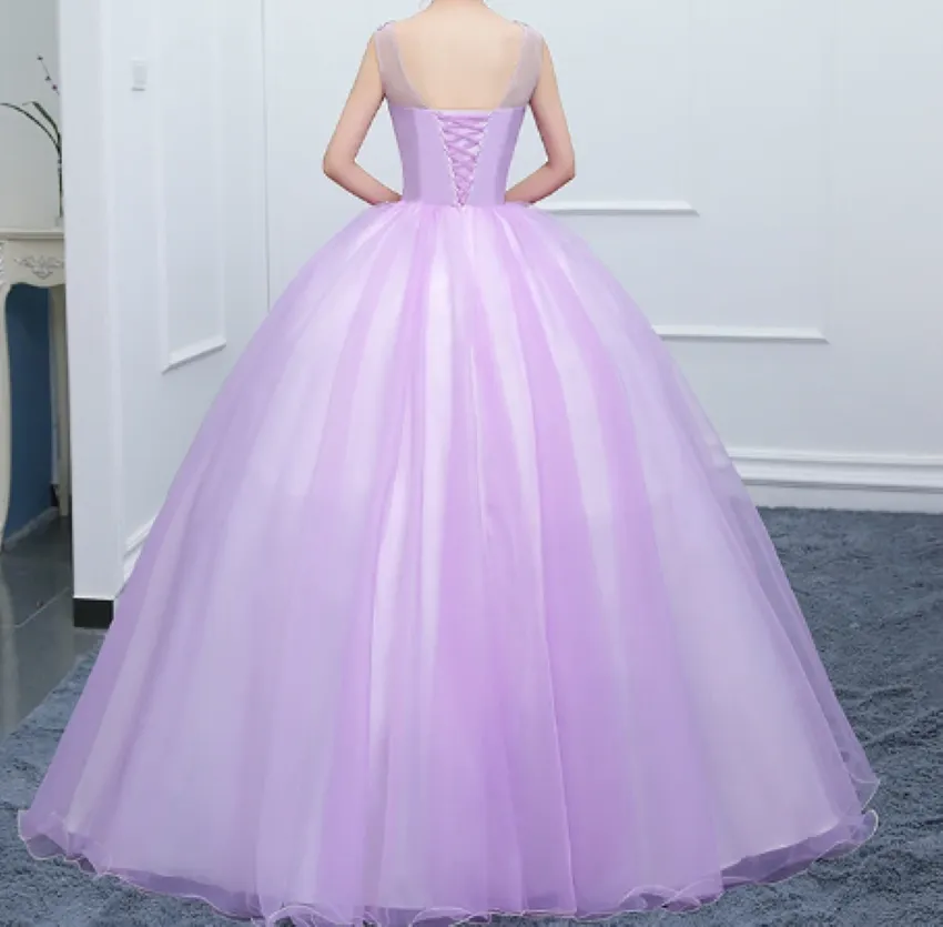 strapless open back dress Purple Tulle Kids Girl Birthday Party Dress BCH041