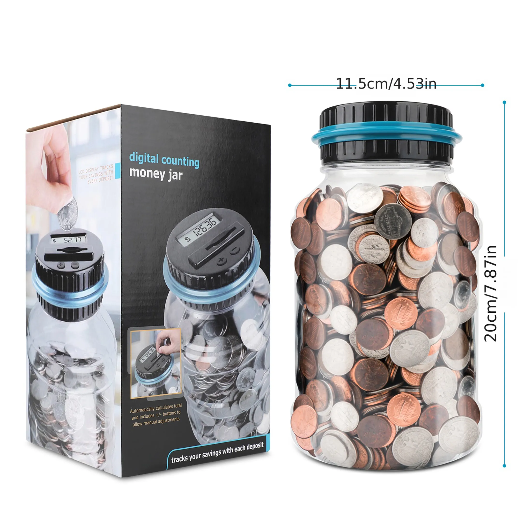 Digital Coin Counting Piggy Bank – 1.8L Capacity, LCD Display, For All US Coins, Kids & Adults, Green