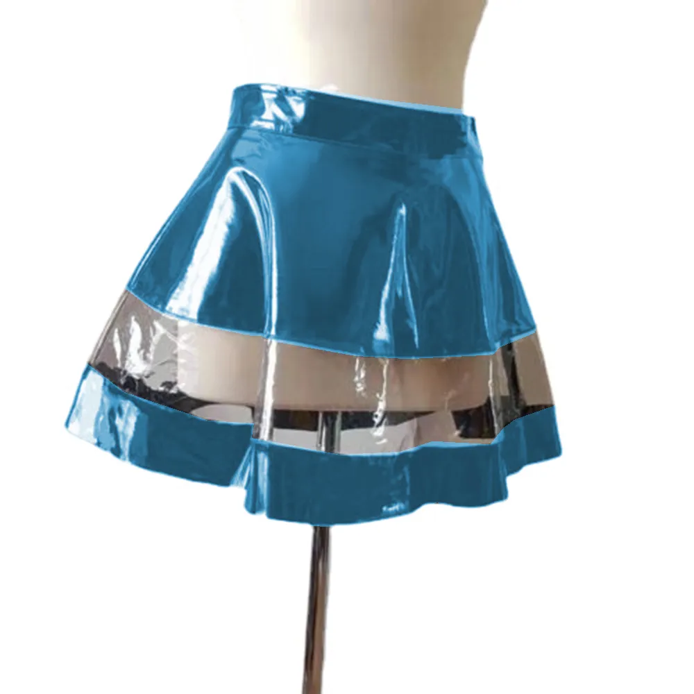 Sexy High Waist Patchwork PVC Mini Skirt Gothic A line Skirt Kawaii Skater Style S 7XL