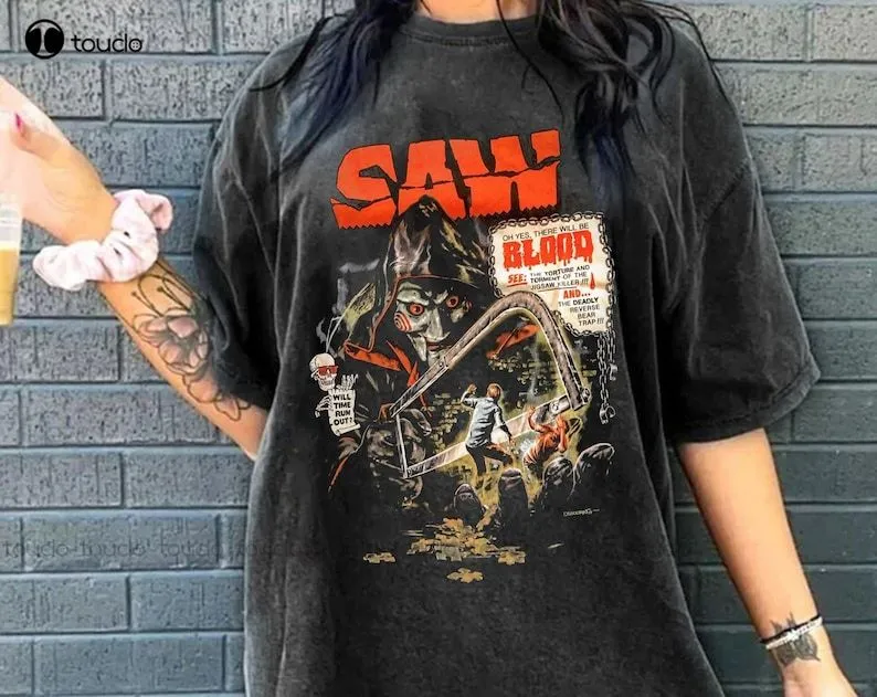 Vintage Saw Movie T-Shirt - Reverse Bear Trap Tee, 90s Horror Film 