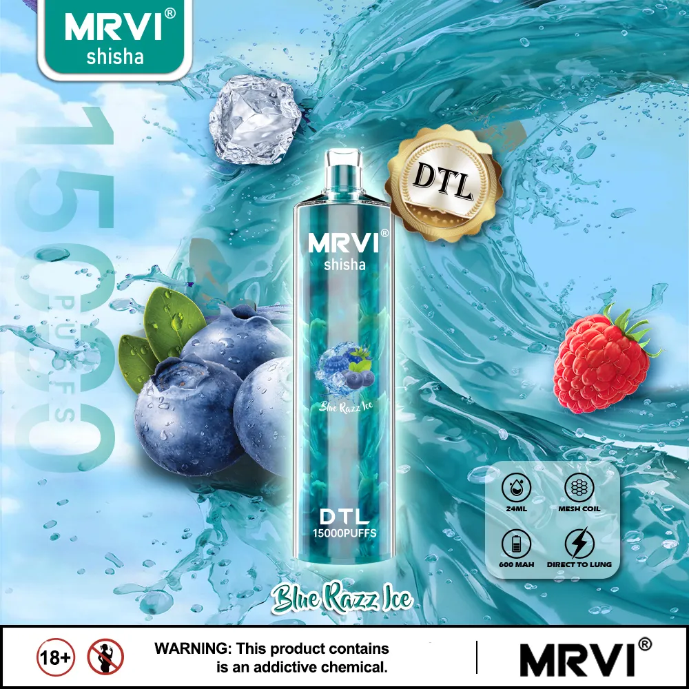 Original MRVI 15000 Puffs Disposable Shisha Puff 15K DTL E Cigarette With 24ml Pod Rechargeable 600mAh Battery Crystal Vape Pen