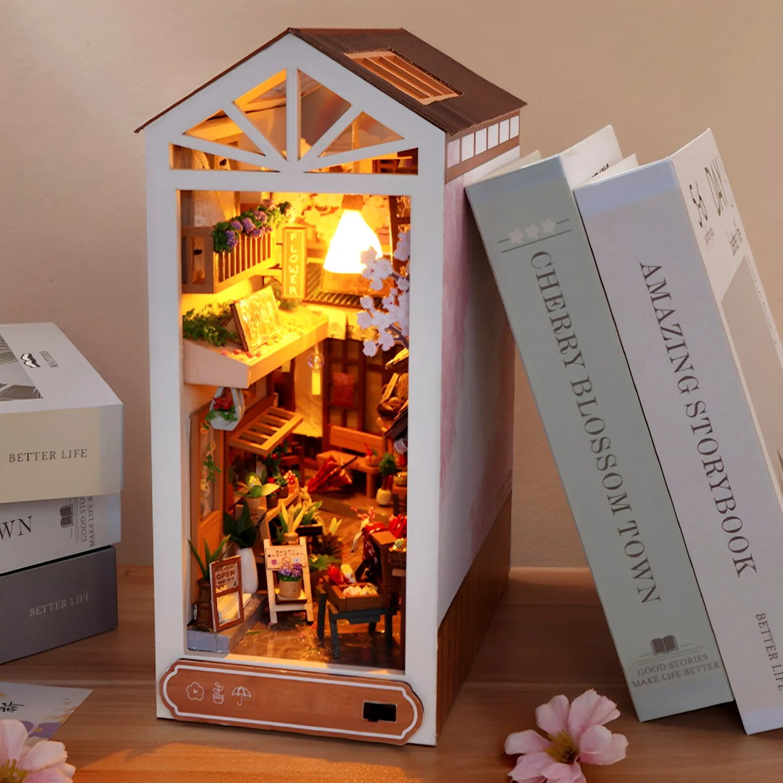 Wooden Book Nook Kit DIY 3D Puzzle Shelf Insert Miniature Firefly  display picture 1
