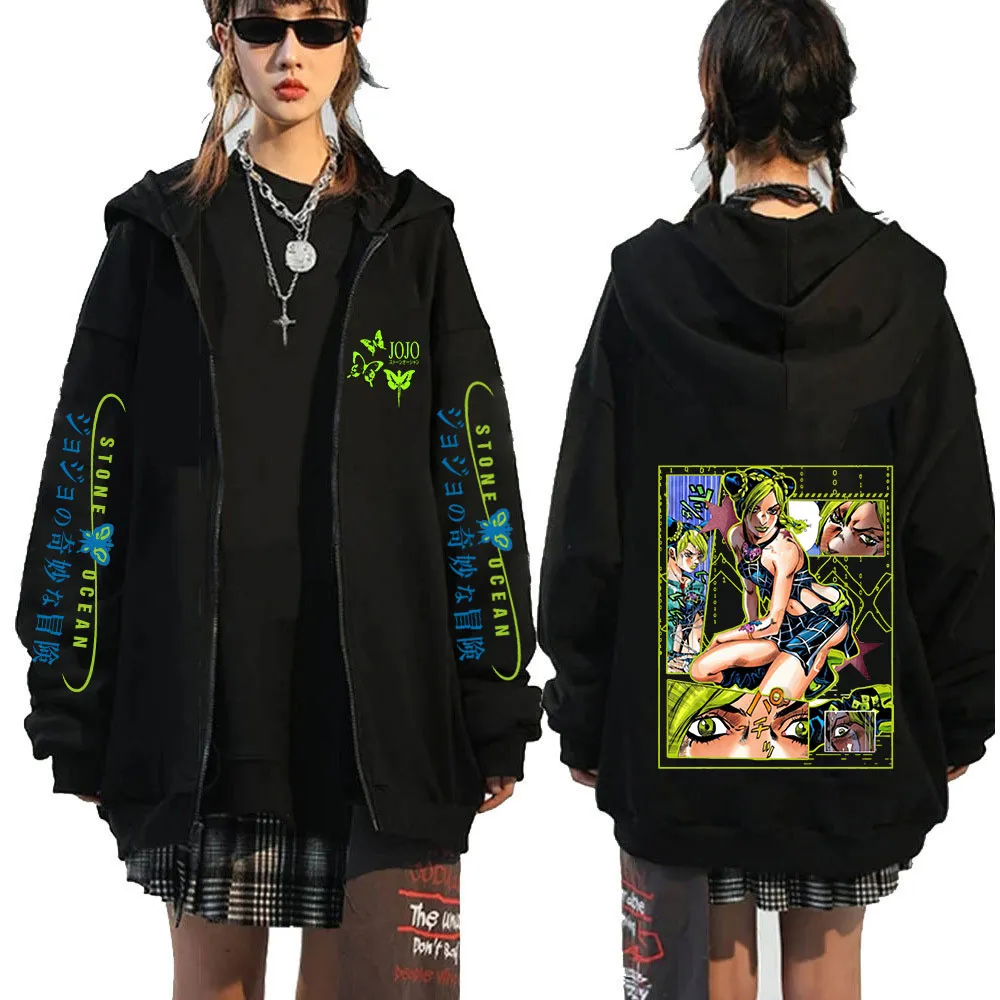 JoJo's Bizarre Adventure Anime Hooded Men Women Hot Manga Zipper Hoodies Plus Size Sweatshirt Harajuku Streetwear Zip Up Jacket - 200000343
