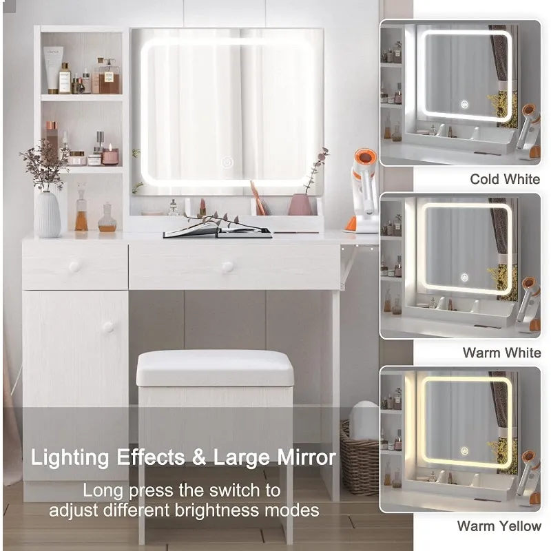 Vanity Desk With Mirror And 3 Lighting Modes