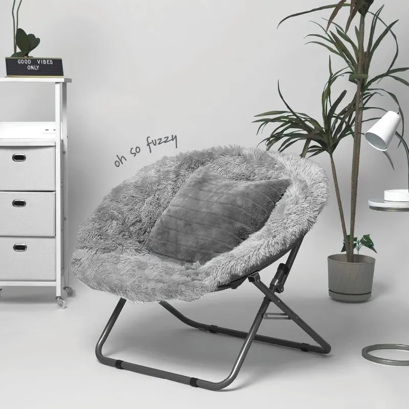 DHgate Ultra Soft Silver Faux Fur Saucer Chair Cozy Comfort for Any Room Home Garden