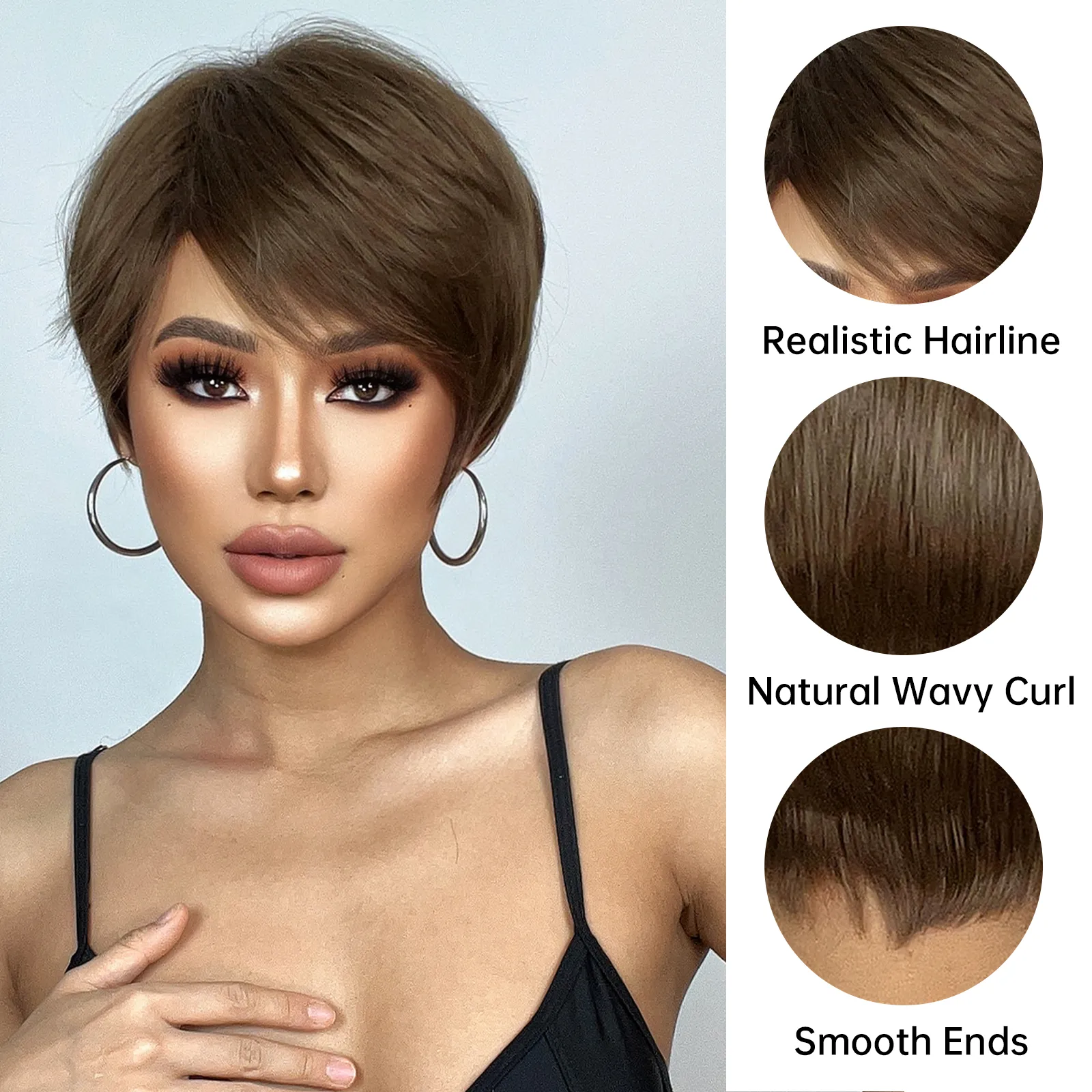 Layered Short Pixie Cut Wig with Bangs Synthetic Heat Resistant Hair Short Natural Heat Resistant Hair Wig SUCS Grey Pixie Wigs  main image 3