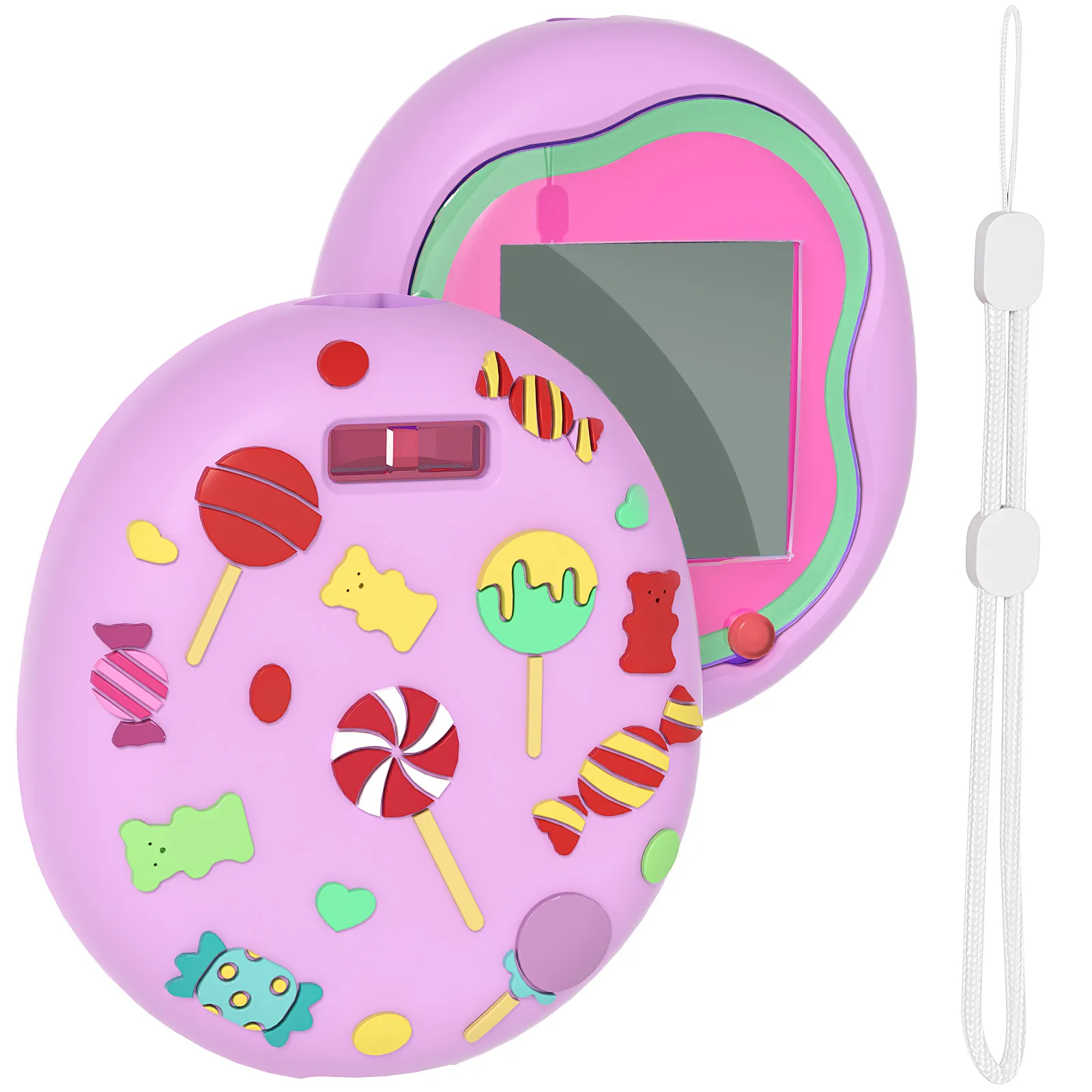 Xcivi Silikonhülle Mit Umhängeband Für Tamagotchi Pix – Passgenau, Stoßfest, Glitzernd (Rosa)