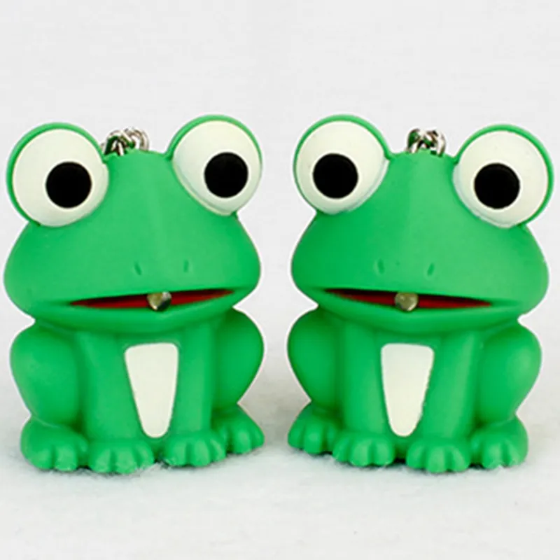 Fun Keychains: Novel Green Frog Keychain With LED Light And Sound