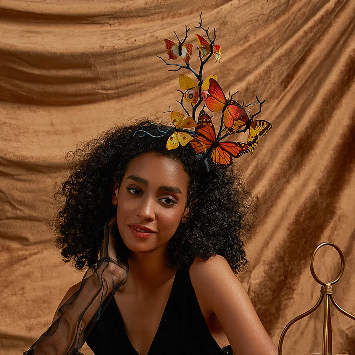 Diadema De Mariposas Con Flores Y Broches | Accesorio De Fiesta Y Carnaval | Ligera Y Ajustable
