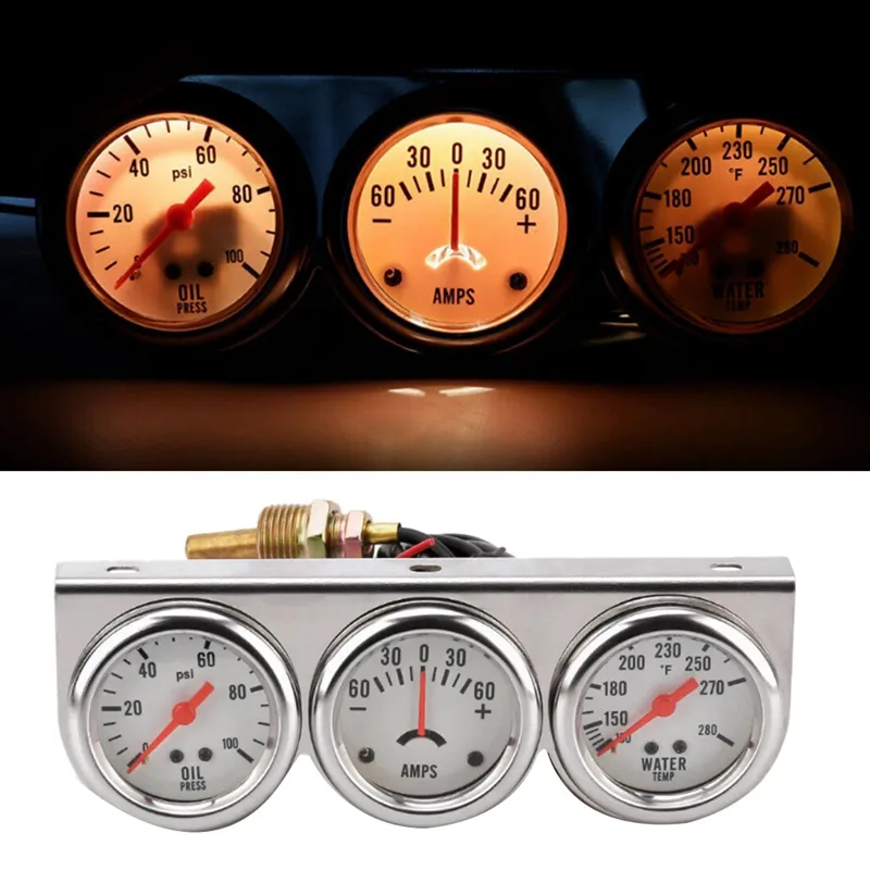 Ensemble De Jauge Triple 2 Pouces, Température De L'eau, Pression D Et Amperemetre Pour Vehicules 12v 89625728