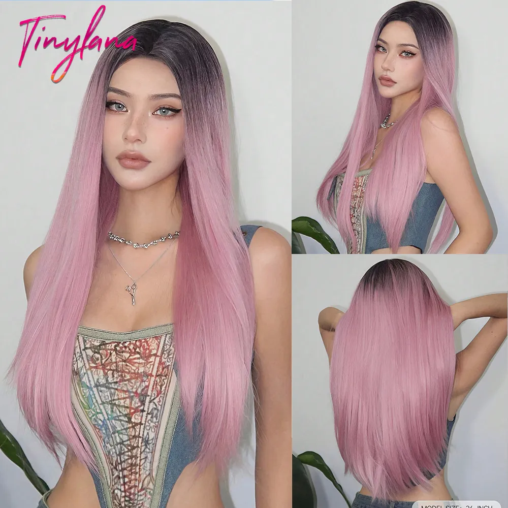 Shoulder Length Brown To Pink Ombre Synthetic Wig | DHgate display picture 1