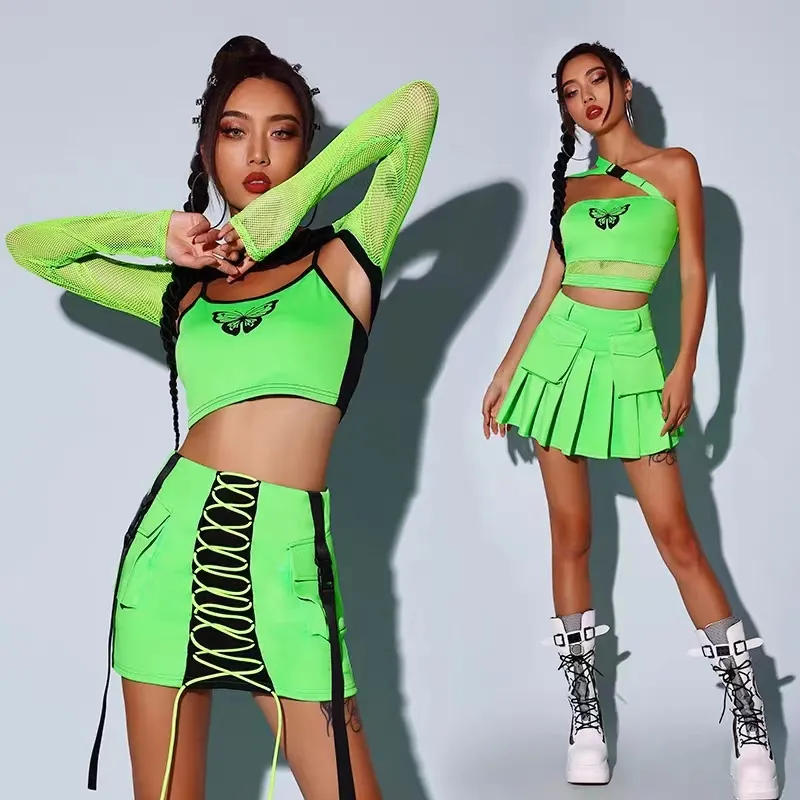 Economize muito em New Kpop Jazz Dance Outfit Fluorescent Green HipHop  Clothing Nightclub Gogo Dancer Stage Costume Adult Cheerleading Clothes em 