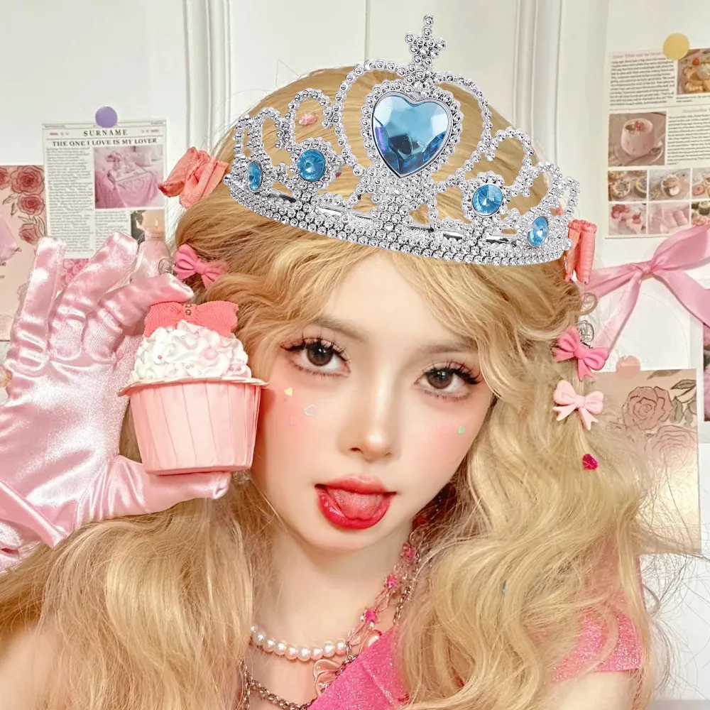 Girls Wedding Queen King Hairband Pink Blue Crystal Tiaras  display picture 3